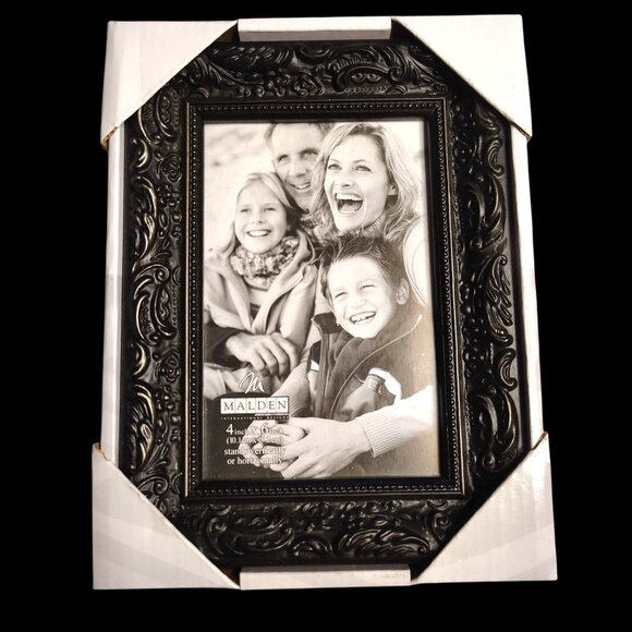 Picture Frame Malden 4x6 Photos Horizontal Frame Elegant Black Carved Embossing - Picture 1 of 11